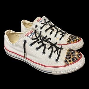Converse Chuck Taylor Sneakers | Customized Gemstone Toe Cheetah Print | W 9.5
